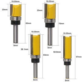 ASNOMY 4 x Flush Cutter with 8 mm Shank, Copier Router, Groove Cutter, Rod Cutter, Made of Steel, Wood Cutter, Professional Cutter, Woodworking Cutting Tool, Wood Cutter Router Bit