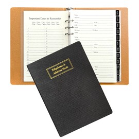 Refillable Address Book with Alphabetical Tabs, w/Pockets, 648 Large Print Telephone Birthday Email PU Leather Hardcover Durable for Women Men Seniors Home Office, 236Pages, A5, Black