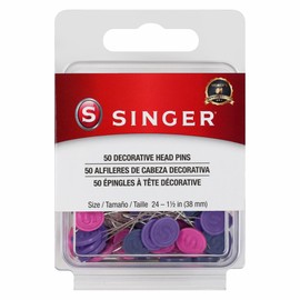 SINGER Decorative Flat Head Pins, Size 24, 50 Count: Assorted Colors, Rust-Resistant Nickel-Plated Steel Pins for Sewing, Quilting, and Crafts