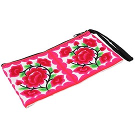 Guru-Shop Cosmetic Bag With Folklore Embroidery - Pink/white, Unisex Adults, Cotton, Size:One Size, 10x20 cm, Cosmetic Bags