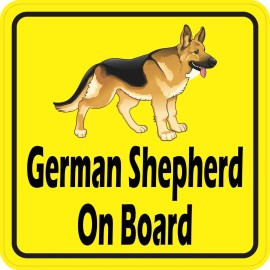 4in x 4in German Shepherd on Board Vinyl Sticker Car Truck Vehicle Bumper Decal
