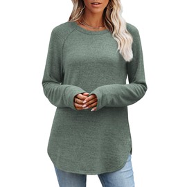 OFEEFAN Sweaters for Women 2025 Long Sleeve Christmas Shirts for Women Crew Neck Tunic Tops to Wear with Leggings Early Fall Fashion Clothing School Teachers Outfits Green L