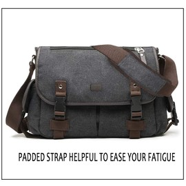 [Upgraded] Vintage Canvas Messenger Bag 13 15.6 17 inches Large Book Laptop Shoulder Bag Women Men New (Black, X-Large)