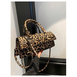 QWINEE Women's Faux Leather Leopard Print Crossbody Bag Vintage Shoulder Bag Top Handle Handbag Brown One-Size
