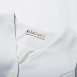 Belle Poque Asymmetrical Hem Sleeveless Blazer Tuxedo Jacket for Women Vintage Waistcoat Vest in White M