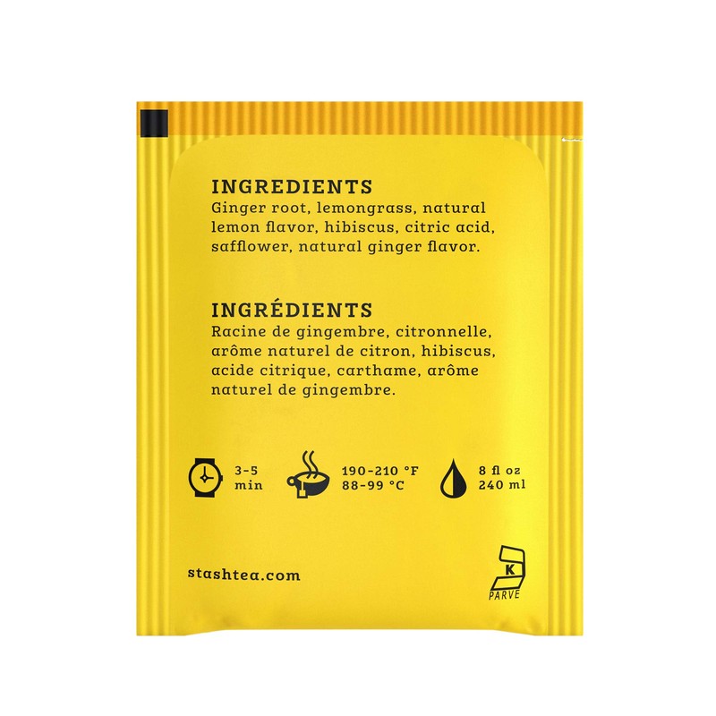 Stash Tea Lemon Ginger Vitality Herbal Tea - Naturally Caffeine