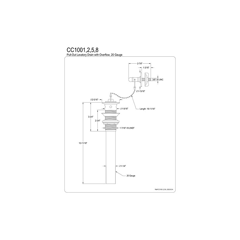 Kingston Brass CC1002 Concord 20 Gauge Pull-Out Lavatory Drain with