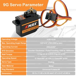 Stemedu EMAX ES08MA II 12g Mini Metal Geared Servo Micro Analog Servo Forward for RC Car Helicopter Model (Pack of 4)