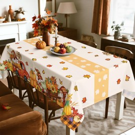 Arquiel Fall Gnome Leaves Tablecloth Waterproof, Harvest Autumn Pumpkin Table Cloth Rectangle, Washable Table Cover for Thanksgiving Party Decor Kitchen Decoration (60×84 Inch)