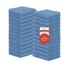 RIVERSIDE Premium 24 Pack Washcloths Set – 100% Cotton, 12x12 Inches – Super Soft, Quick-Dry & Highly Absorbent Face Towels – Ideal for Bathroom, Gym, Spa & Travel - Medium Blue