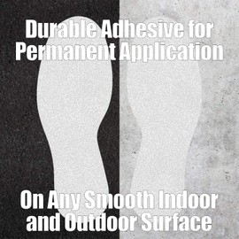 DuraMark Durable Adhesive White Reflective Anti-Slip Glass Bead Surface 9 Inch Footprints for Outdoor and Permanent Applications | Safety Floor Signs (6 Pairs = 12 Footprints)