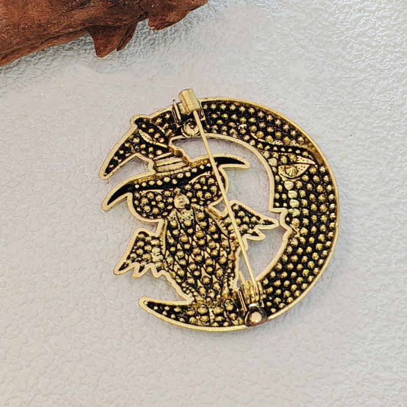 Vintage-Style Halloween Owl and Moon Brooch, Crystal Rhinestone Pin, Purple
