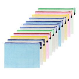 Taiyeestar Pack of 12 A5 Document Wallets, Colourful Waterproof Document Bag with Zip, File Zipper Bag, Mesh Plastic Zip Bag for Documents, Cosmetics, Travel Accessories