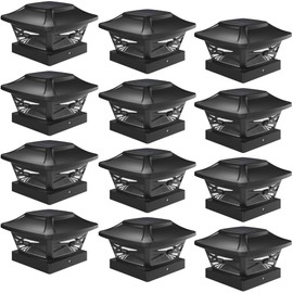 Davinci Lighting Renaissance Solar Outdoor Post Cap Lights - Includes Bases for 4x4 5x5 6x6 Posts - Bright LED Light - Slate Black (12 Pack)
