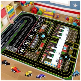 Kids Rug Car Rugs Airplane Road Carpet Playmat for Play Toy Cars, Airport Parking Track Rug Carpet for Playroom Nursery Classroom Kids Room, Play Floor Mat Great Gift for Boy Girl 2.6x3.9ft
