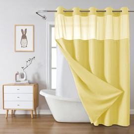 eachope Yellow No Hook Waffle Weave Shower Curtain with snap-in Liner Replacement, 230GSM Waterproof Fabric Hotel Shower Curtain Set for Bathroom, Through Mesh Top Window,71Wx86H