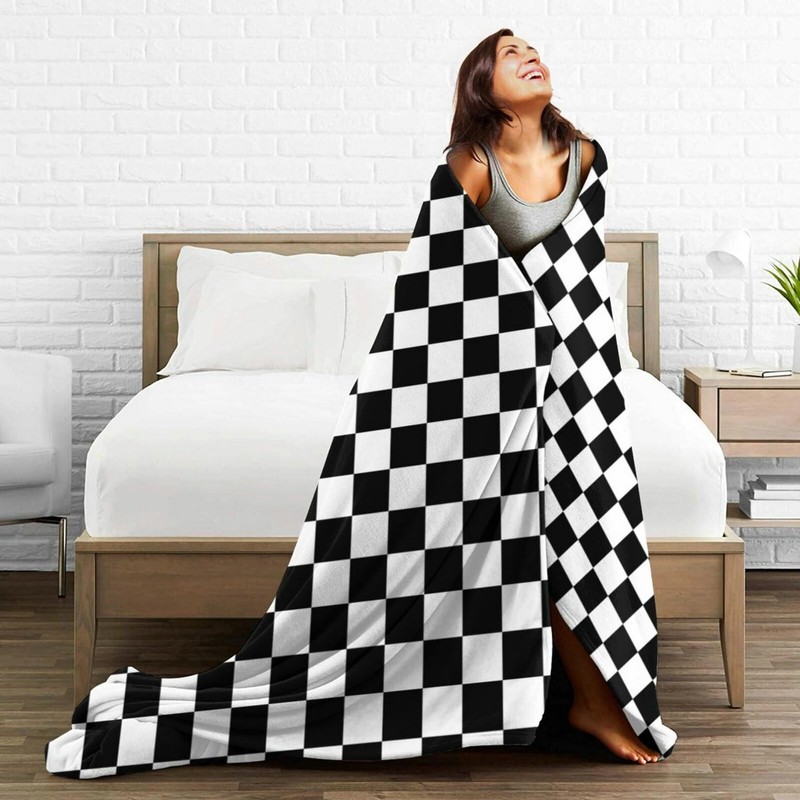 HGOD DESIGNS Checkerboard Blanket Geometric Checkered Plaid Pattern Black and