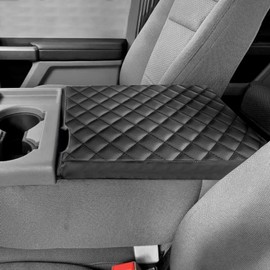 BoxCheer Armrest Cover Suitable for 2015-2023 Ford F150/ for 2017-2023 Ford F250 F350 with 40/20/40 Jump Seat Center Console Anti-Scratch Leather Mat Interior Accessories (Black Rhombus)