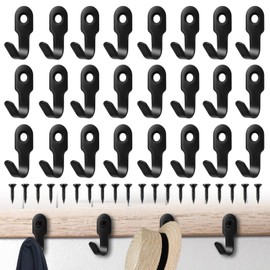 Pack of 30 Hooks for Screwing Black, Wardrobe Hooks, 28 mm Jacket Hooks, Stainless Steel Coat Hooks, Key Hooks with 30 Screws, Wall Hooks, Small Single Hooks for Bedroom, Living Room, Kitchen