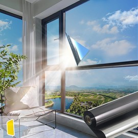 One Way Window Privacy Film, Static Cling Window Tint Sun Blocking Heat UV,Reflective Window Film for Home,Office, Shop Windows (Gray Silver, 23.6''X118'')