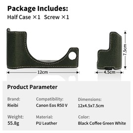 Rieibi EOS R50V Camera Case, Quality PU Leather Protective Half Case for Canon EOS R50 V Camera, Bottom Battery Access & Flip LCD Compatible, Green
