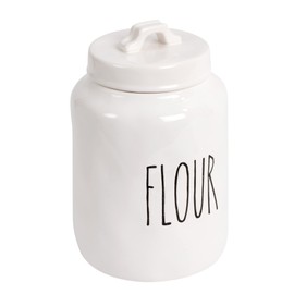 TRUU DESIGN Farmhouse Modern Ceramic Flour Jar,Creamy White, Wording " FLOUR"design, Perfect Flour Container, Tableware Collection, Minimalist design, Dimention 3.94"