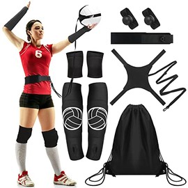 5 Set Volleyball Training Equipment Aid Solo Volleyball Trainer Kit, Include Elastic Volleyball Resistance Belt Set Hand Straps Volleyball Arm Sleeves and Knee Pads Backpack for Teen Volleyball Gifts