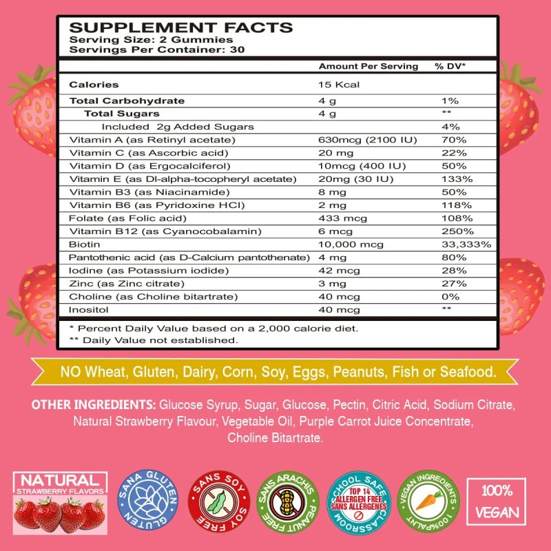 Vegepower Gomitas Biotina 10000mcg Crecimiento Cabello 60