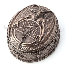 Veronese Design 3" Wiccan Pentagram Baphomet Oval Shaped Trinket Box Resin Sculpture Bronze Finish