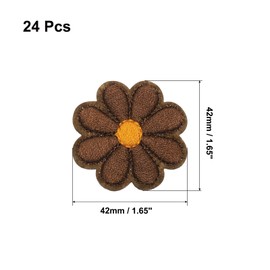 sourcing map 24Pcs Flower Iron on Patches, Brown Embroidered Sew Applique Hand Crochet Appliques 1.65IN Flower Embroidery Patches for Clothes Sewing DIY Craft Hats Shoes Gift Package