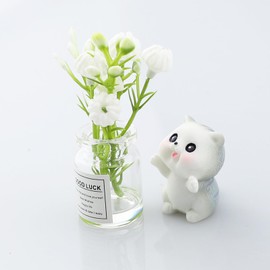 Cute Mini Cat Flower Car Dashboard Decorations Interior Accessories Funny Kawaii Car Dash Decor Rearview Mirror Window Ornament for Women Girl Boho Fun Gift (White Decor)