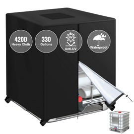 IBC Tote Cover for 330 Gallon ，Zipper 420D Heavy Waterproof Sunscreen Material Water Tank Cover for 330 Gallon 1250L (Black)