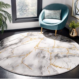 SAFAVIEH Craft Collection Area Rug - 6'7" Round, Grey & Gold, Modern Abstract Design, Non-Shedding & Easy Care, Ideal for High Traffic Areas in Living Room, Bedroom (CFT877F)