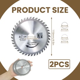 2pcs 115mm Circular Saw Blade 4.5" Angle Grinder 40 Teeth Carbide Tipped Saws for Woodworking Wood Cutting Bore Steel Carbide Finishing Saws Disc for Wood Plastic Tire Rubber
