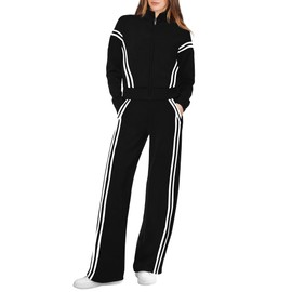 XIEERDUO Two Piece Sets for Women Zipper Sweatsuits Women 2 Piece Outfit Travel Lounge Set Black Tracksuit Workout S