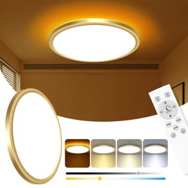 zemty 12 Inch LED Ceiling Light with Night Light 1800K, 3000K/4000K/6500K Dimmable Ceiling Light Fixtures with Remote Control, Low Profile Ceiling Lighting for Bedroom Living Room Kitchen-Gold