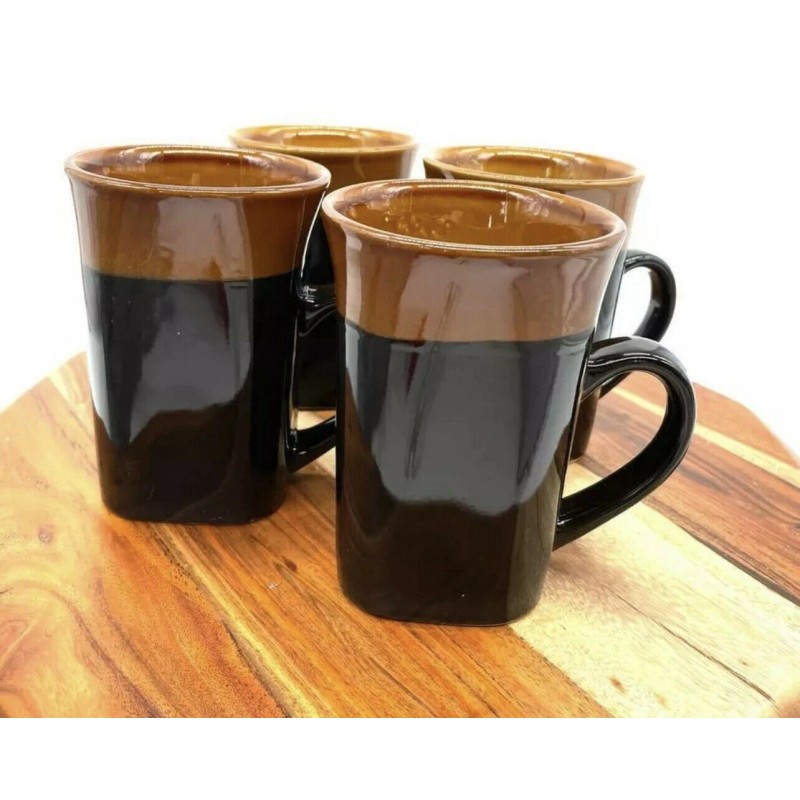 Royal Norfolk Brown/black Stoneware 14 oz Coffee Mugs Dinnerware Cups-Set