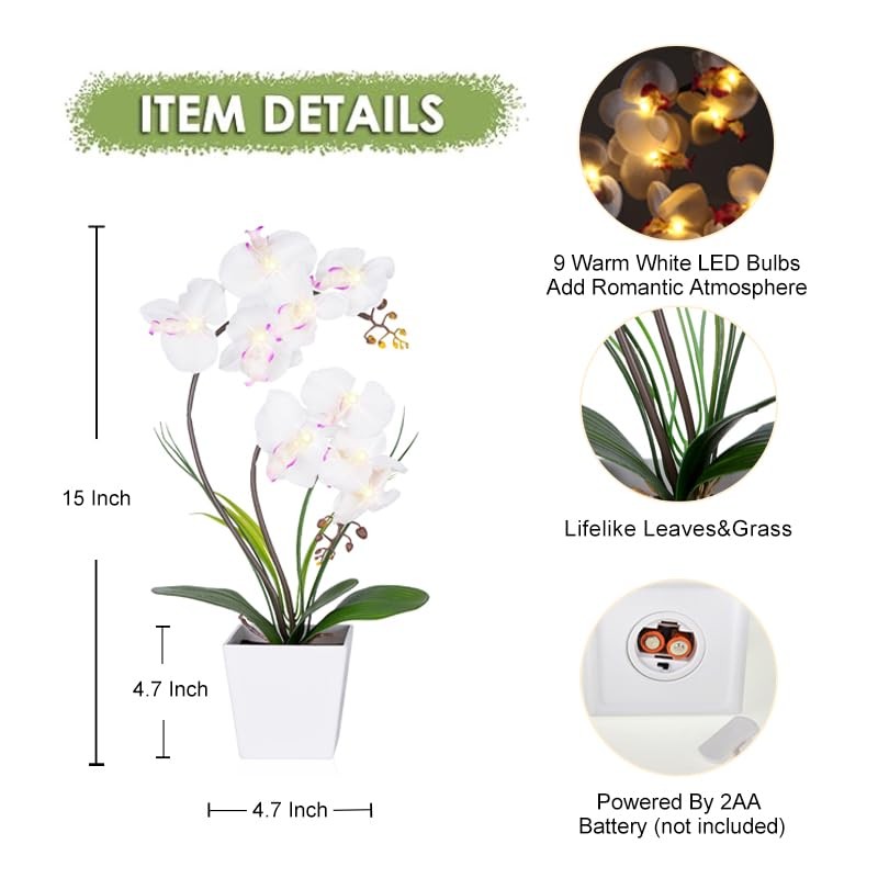 HOMESEASONS Orchid Lamp-LED Lighted Orchid Arrangements,Pre Lit Artificial Orchid,Light Up
