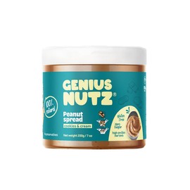 GENIUS NUTZ - Peanut Spread Cookies & Cream - The Perfect Healthy Peanut Butter Snack with Crunchy Cookie Pieces and Cream, 100% Natural, Sugar-Free and Gluten-Free, Low Carb High Protein, 200g Pack