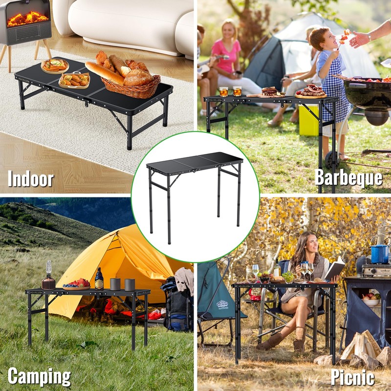 GARLLEN Folding Camping Table Max 27.5", 3-Height Adjustable Portable Camping