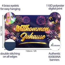 Welcome Home Banner 150 x 90 cm - Welcome Garland - Welcome Back Decoration - Vibrant Digital Print - 110 Denier Polyester - Double Stitching (Blue)