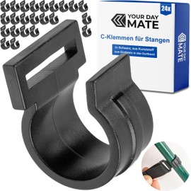 C-Clamps for Inner Tent Poles, Pack of 24, Black, Plastic, for up to Diameter 14 mm Poles and 20 mm Wide Webbing, Hook Clip for Outdoor Tent, Awning, Tarpaulin, Pole Clip, Mounting Hooks