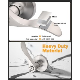 Gobrico Brushed Nickel Door Handles,Privacy Door Levers for Bed and Bath,Universal Handing,Drop/Wave Leversets Interior Doorlocks,Contractor Pack of 8