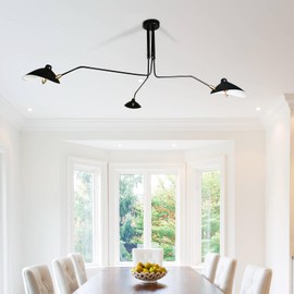 AFWAO 63" Mid-Century Modern Chandelier, Matt Black Adjustable 3-Arms Large Pendant Lighting Fixture for Bedroom Dining Room Living Room Kitchen Island 3-Light