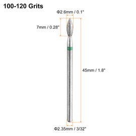 sourcing map 20pcs 100-120 Grits Diamond Grinding Bit 2.6mm Oval Head 2.35mm Shank 2.6mm Length Stone Sanding Drill Bits Rotary Tool for Ceramic Glass Nails Grinding Polishing