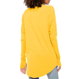 Fisoew Women's Casual Long Sleeve Tops Crew Neck Round Hem Loose T-Shirts Tunic Tops with Thumb Holes Fluorescent Yellow