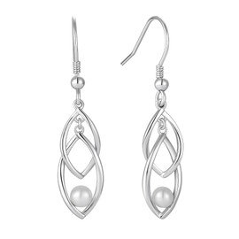 VA JENT Sterling Silver Dangle Earrings for Women Double Linear Drop Pearl Earrings Birthday Gifts