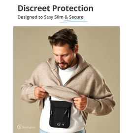 Premium Neck Wallet Travel Pouch and Passport Holder, RFID Protected, Fits Passport with cover. Passport Holder Neck For Men and Women, Onyx