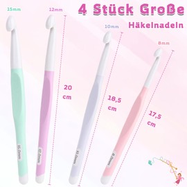 Coopay Pack of 4 Large Crochet Hooks, 15 mm, 12 mm, 10 mm, 8.0 mm Macaron Crochet Hook Set for Beginners, Inline Crochet Hooks Set with ABS Crochet Head, Jumbo Crochet Hook for Thick Yarn, Large Size