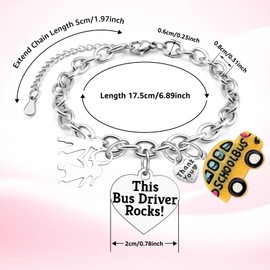 Bus Driver Gifts Stainless Steel Bracelet Best Bus Driver Gift Appreciation Christmas Birthday Thank You Retirement End of Year Back to School Gifts for Drivers School Buses Silver Chain Bracelet